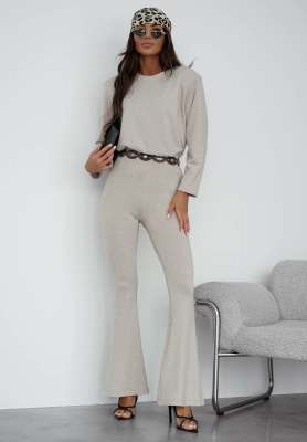 Nicole beige cotton bell-bottom pants