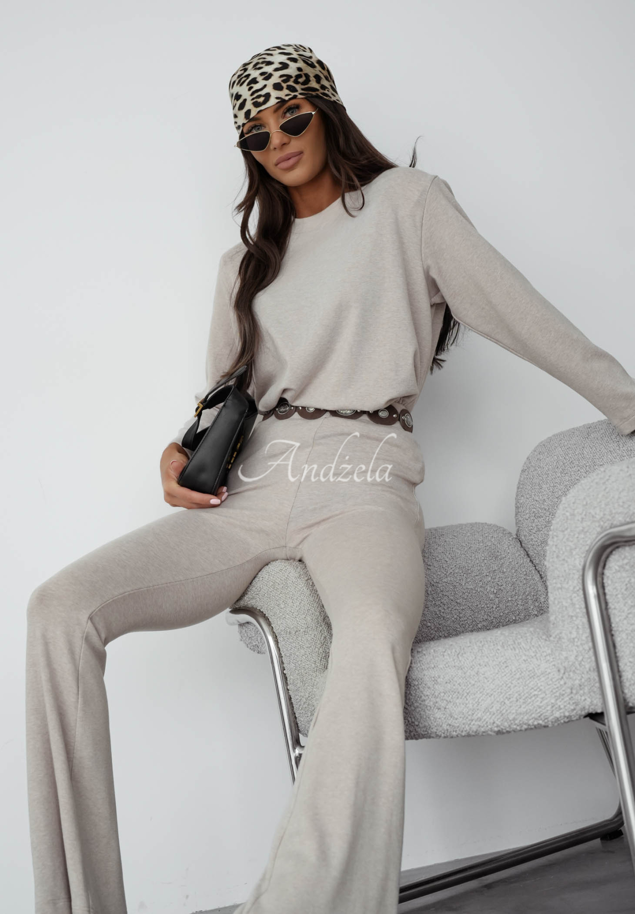 Nicole beige cotton bell-bottom pants