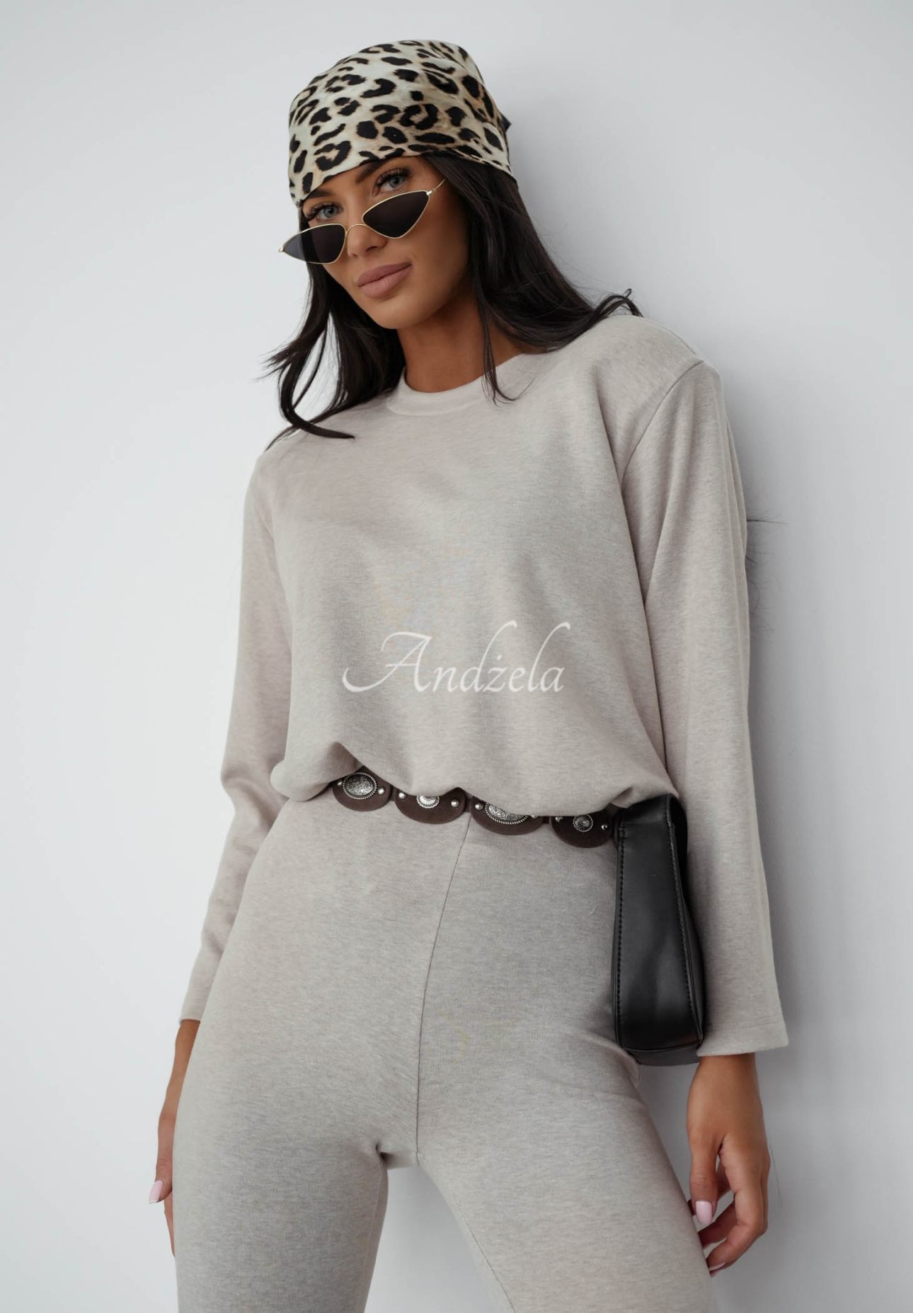 Nicole beige cotton long-sleeved blouse