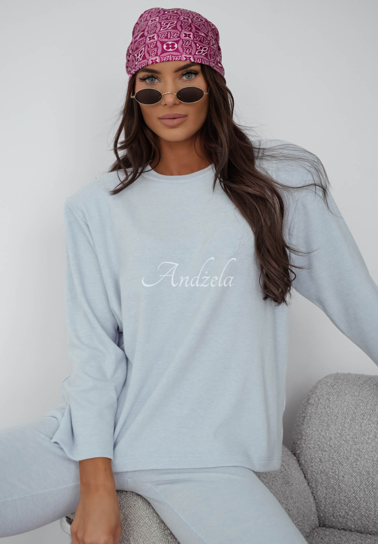 Bawełniana bluzka longsleeve Nicole błękitna