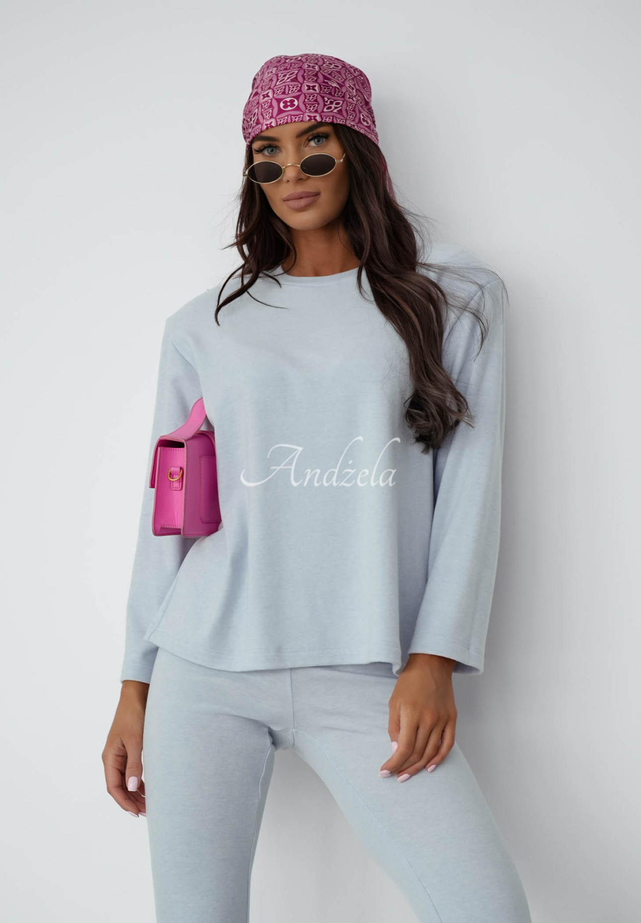 Bawełniana bluzka longsleeve Nicole błękitna