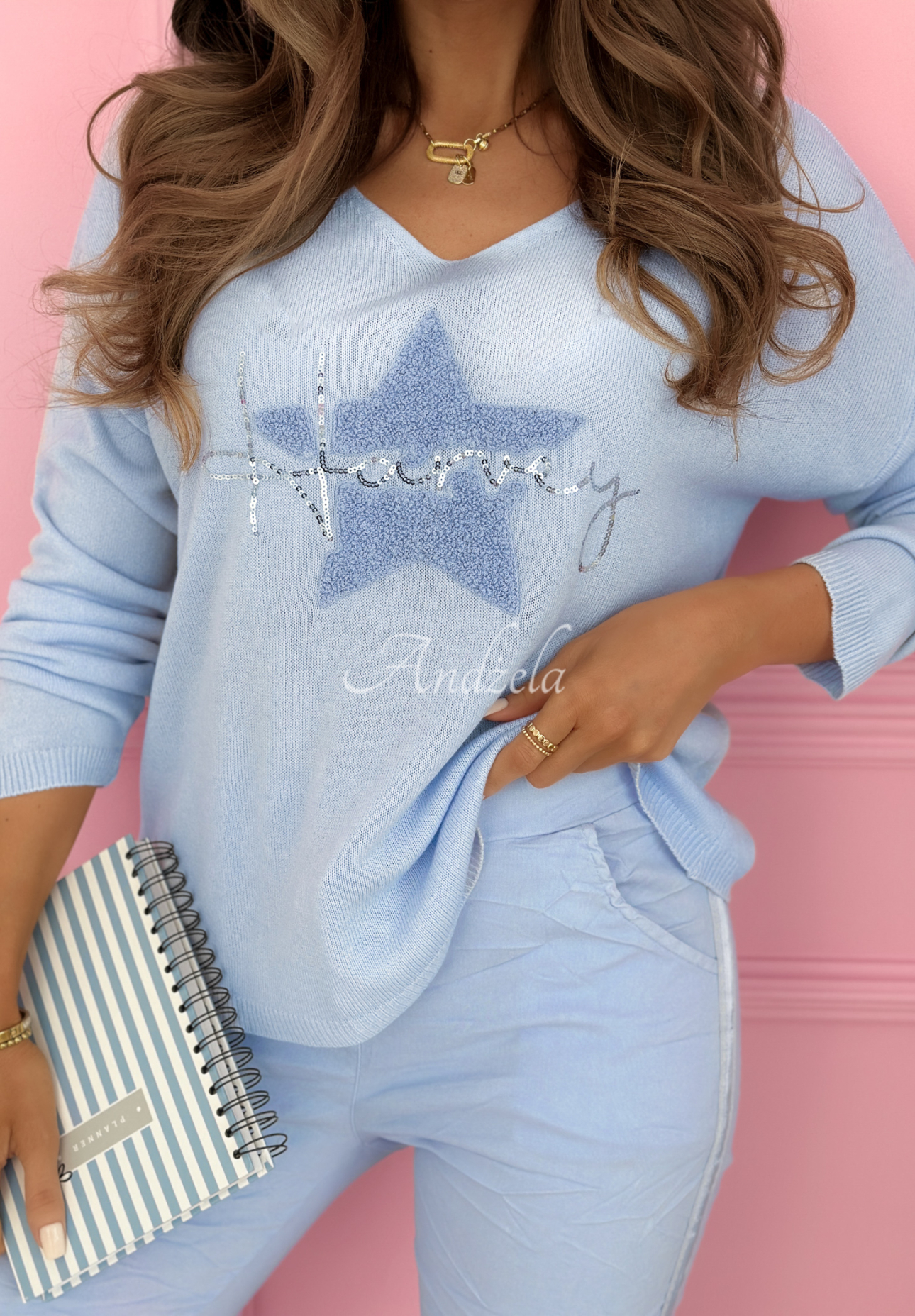 Sweater with decorative appliqué made of modal and viscose The Spring Begins sky blue