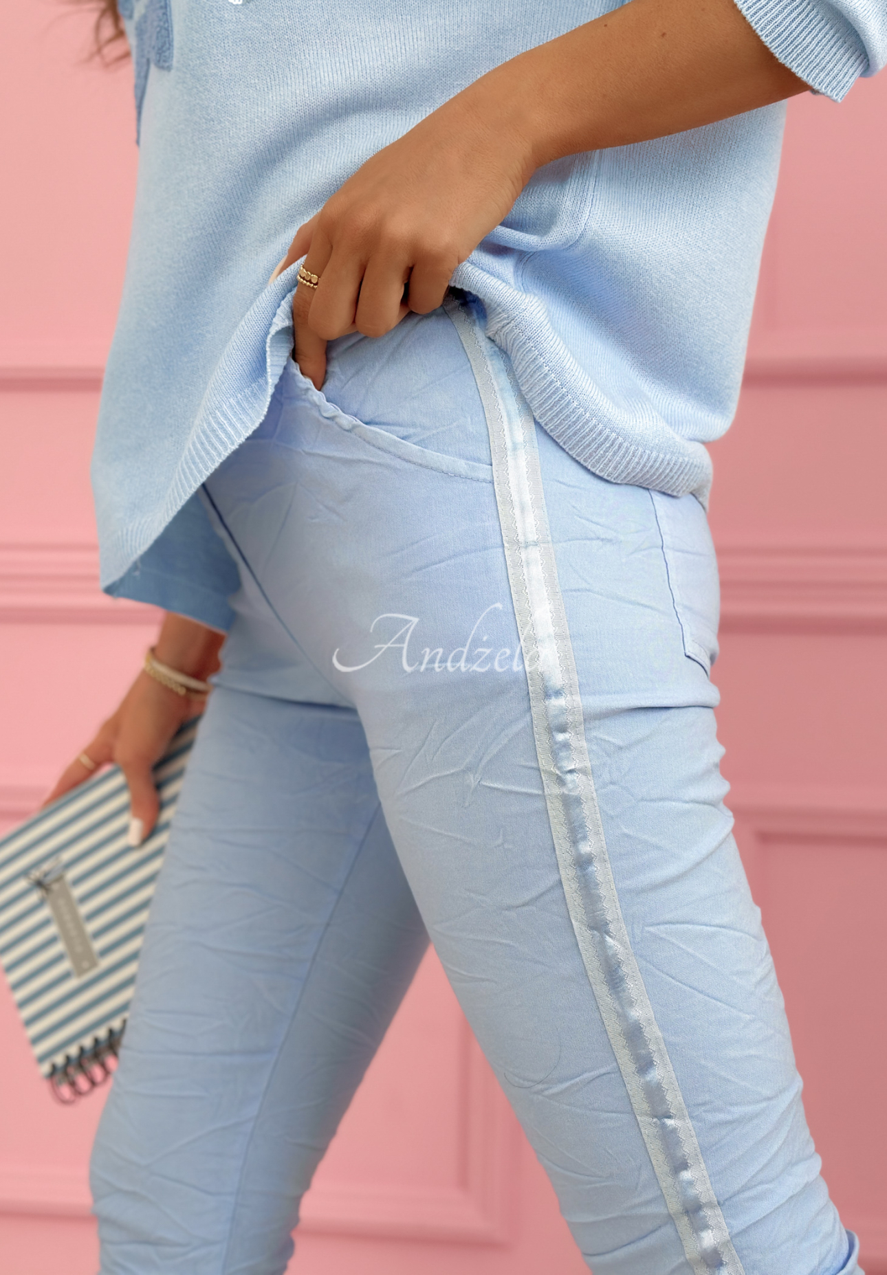 The Spring Begins blue viscose pants with stripes