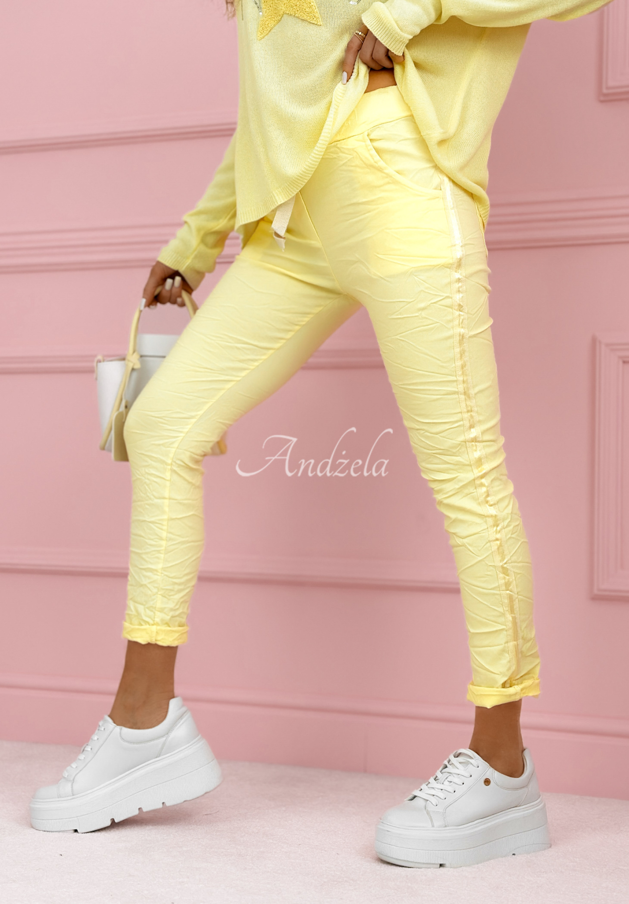 Wiskozowe spodnie z lampasami The Spring Begins żółte