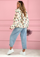 Kurtka polarowa ze stójką w kwiaty Flower Fluffs beżowa