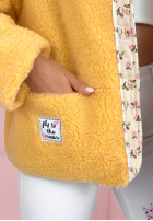 Krótka kurtka kożuszek z kwiecistą podszewką Lilianna ecru