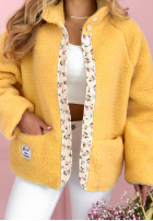 Krótka kurtka kożuszek z kwiecistą podszewką Lilianna ecru