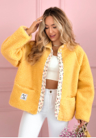 Krótka kurtka kożuszek z kwiecistą podszewką Lilianna ecru