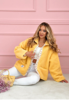 Krótka kurtka kożuszek z kwiecistą podszewką Lilianna ecru