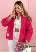 Krótka kurtka kożuszek z kwiecistą podszewką Lilianna ecru