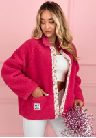 Krótka kurtka kożuszek z kwiecistą podszewką Lilianna ecru