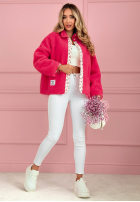 Krótka kurtka kożuszek z kwiecistą podszewką Lilianna ecru