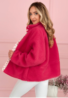 Krótka kurtka kożuszek z kwiecistą podszewką Lilianna ecru