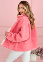 Krótka kurtka kożuszek z kwiecistą podszewką Lilianna ecru