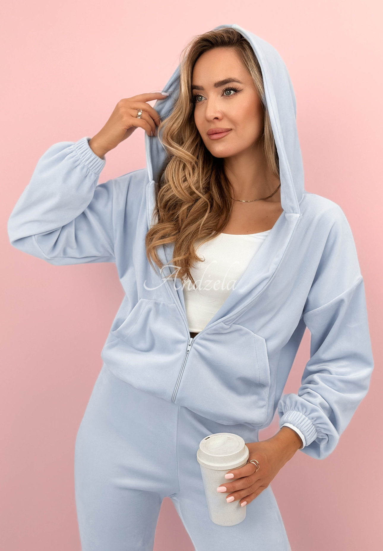 Welurowy komplet dresowy bluza i spodnie Ready To Go błękitny