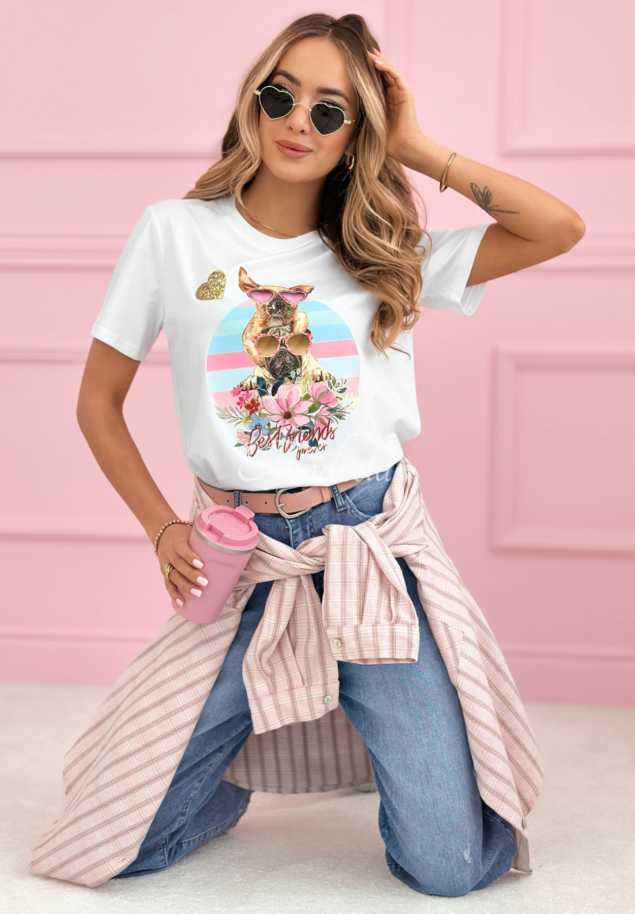 Bawełniany t-shirt z nadrukiem Crazy Dogs biały