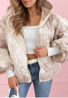 Pikowana kurtka z kapturem oversize we wzory Blooming Hope niebieska