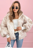 Pikowana kurtka z kapturem oversize we wzory Blooming Hope niebieska