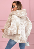 Pikowana kurtka z kapturem oversize we wzory Blooming Hope niebieska