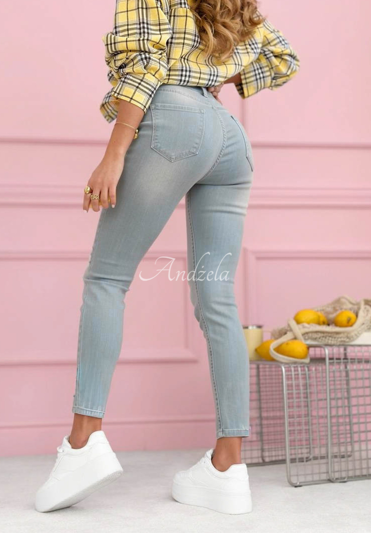 Spodnie jeansowe skinny z przetarciami Evelisse niebieskie