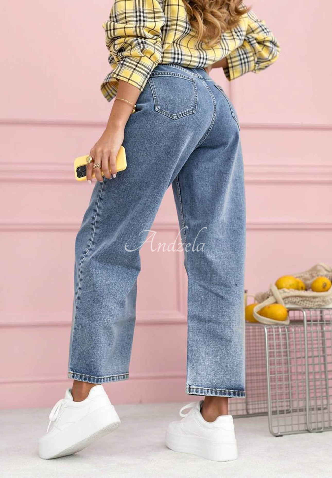 Straight jeans with Kiss Off prints, blue