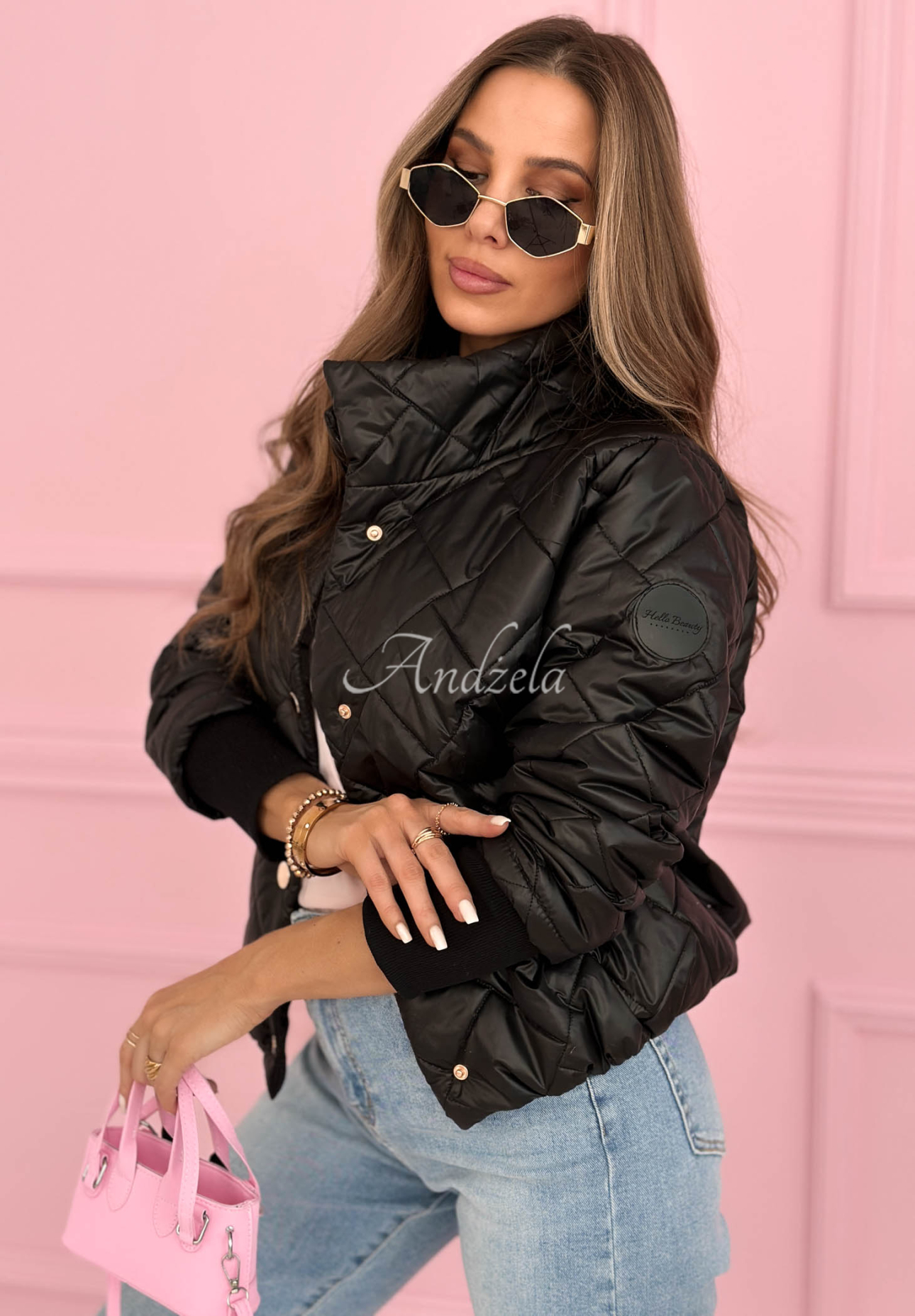 Hilda black quilted jacket with stand-up collar 