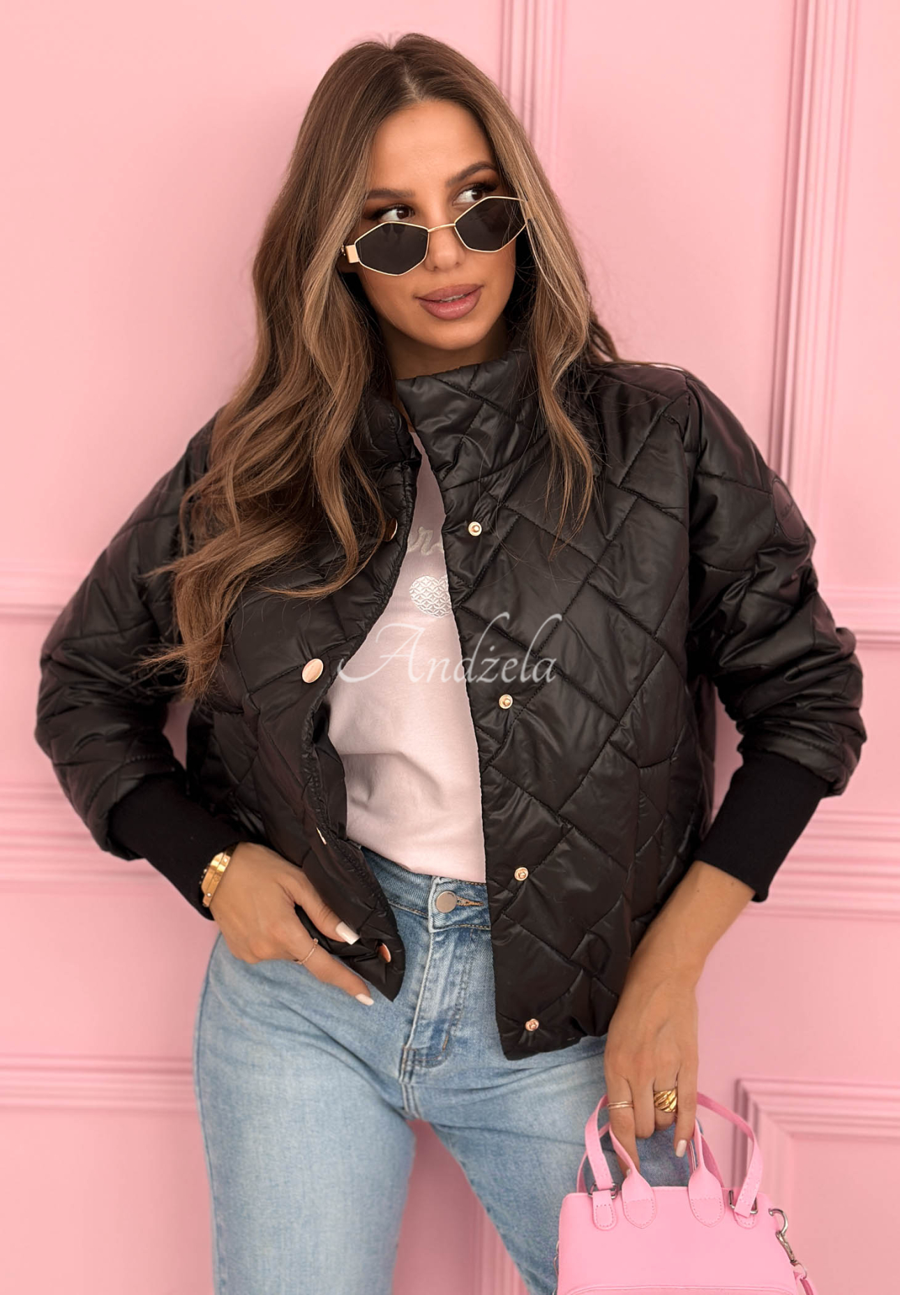 Pikowana kurtka ze stójką Hilda czarna 