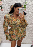 Żakardowa dwurzędowa marynarka w kwiaty La Milla Kris beżowa