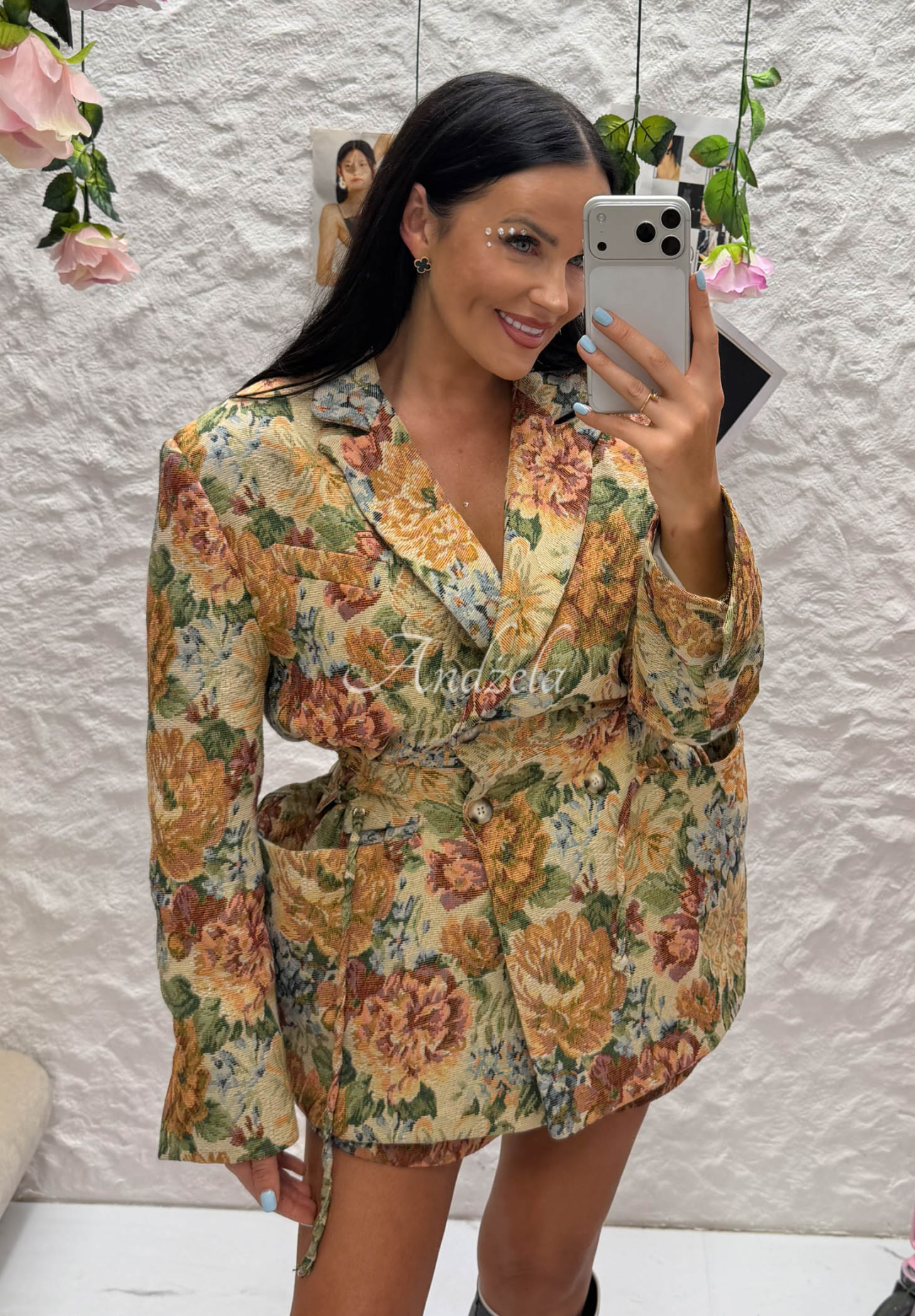 La Milla Kris beige cotton jacquard double-breasted floral jacket