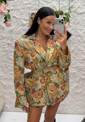 La Milla Kris beige cotton jacquard double-breasted floral jacket