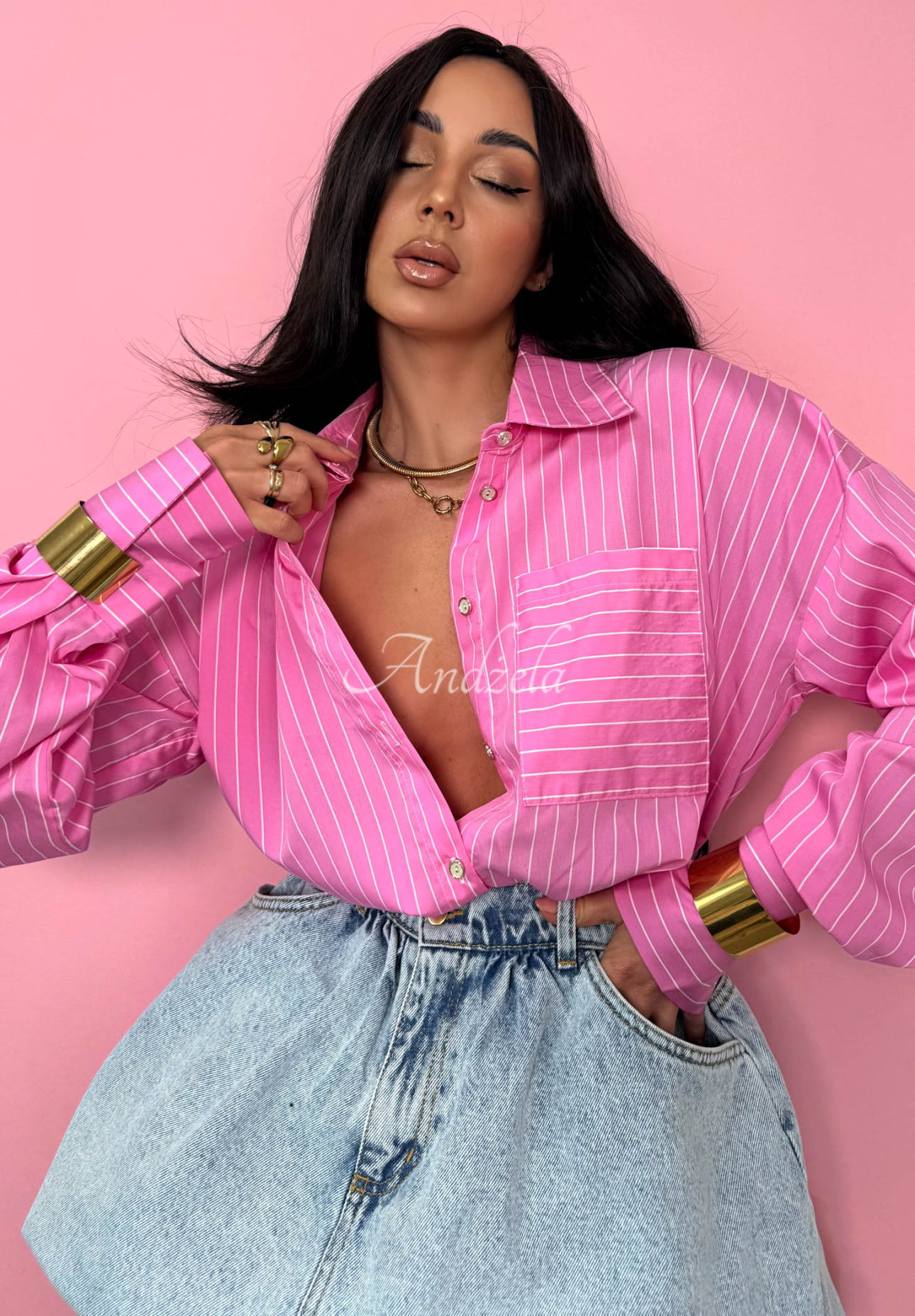 La Milla Sophie oversized striped cotton shirt in pink