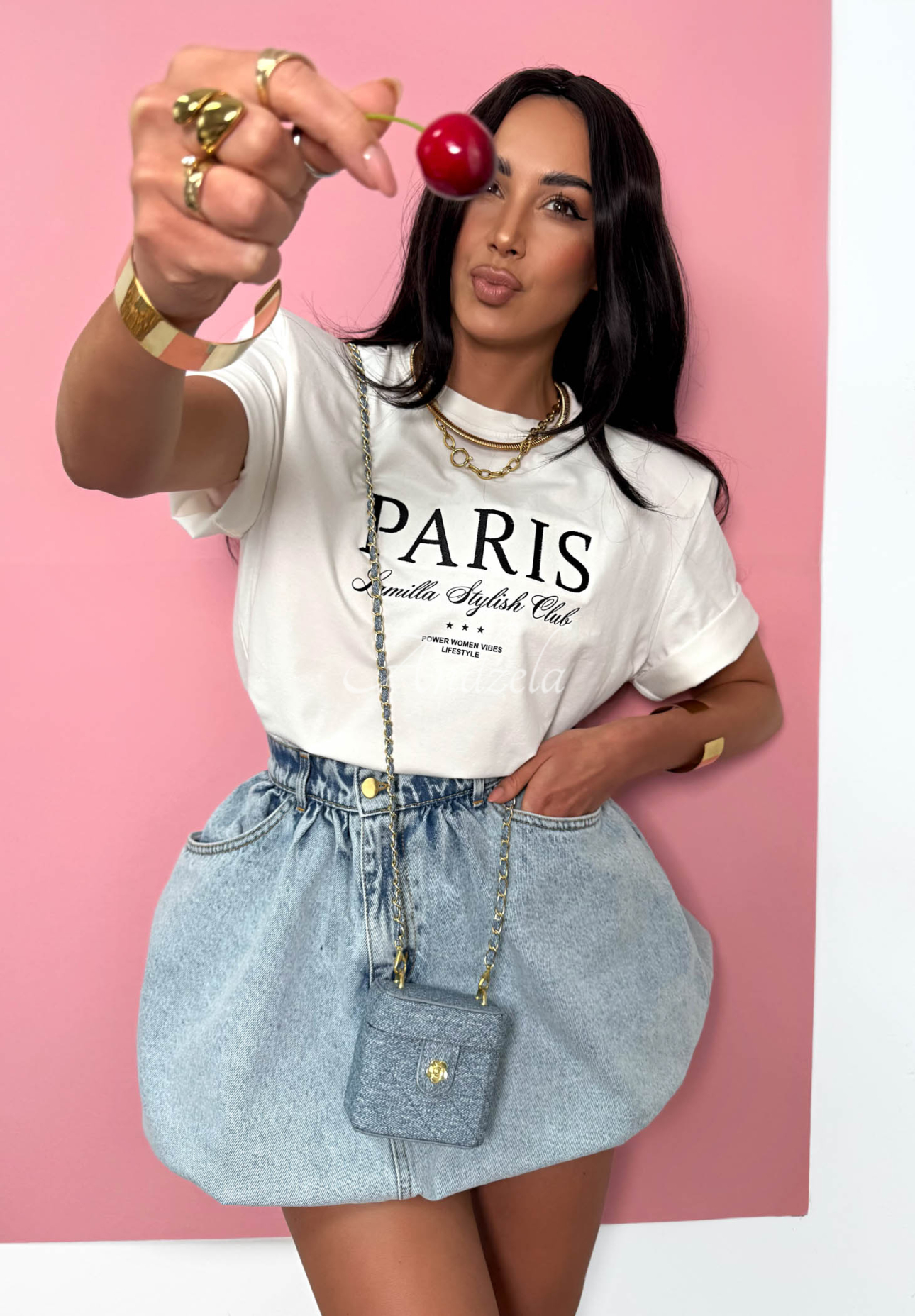 Viscose T-shirt with La Milla Paris print, ecru