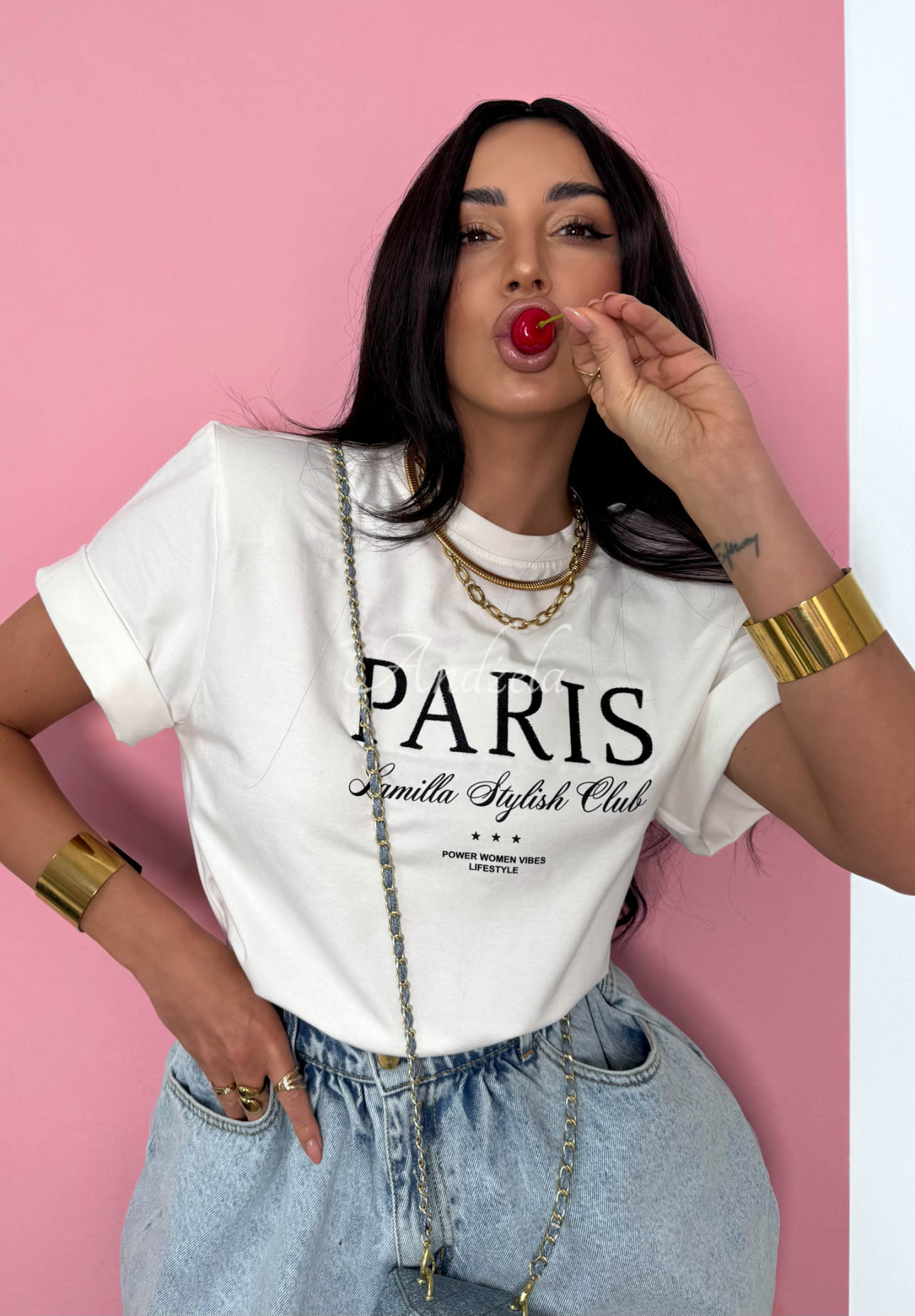 Wiskozowy T-shirt z nadrukiem La Milla Paris ecru