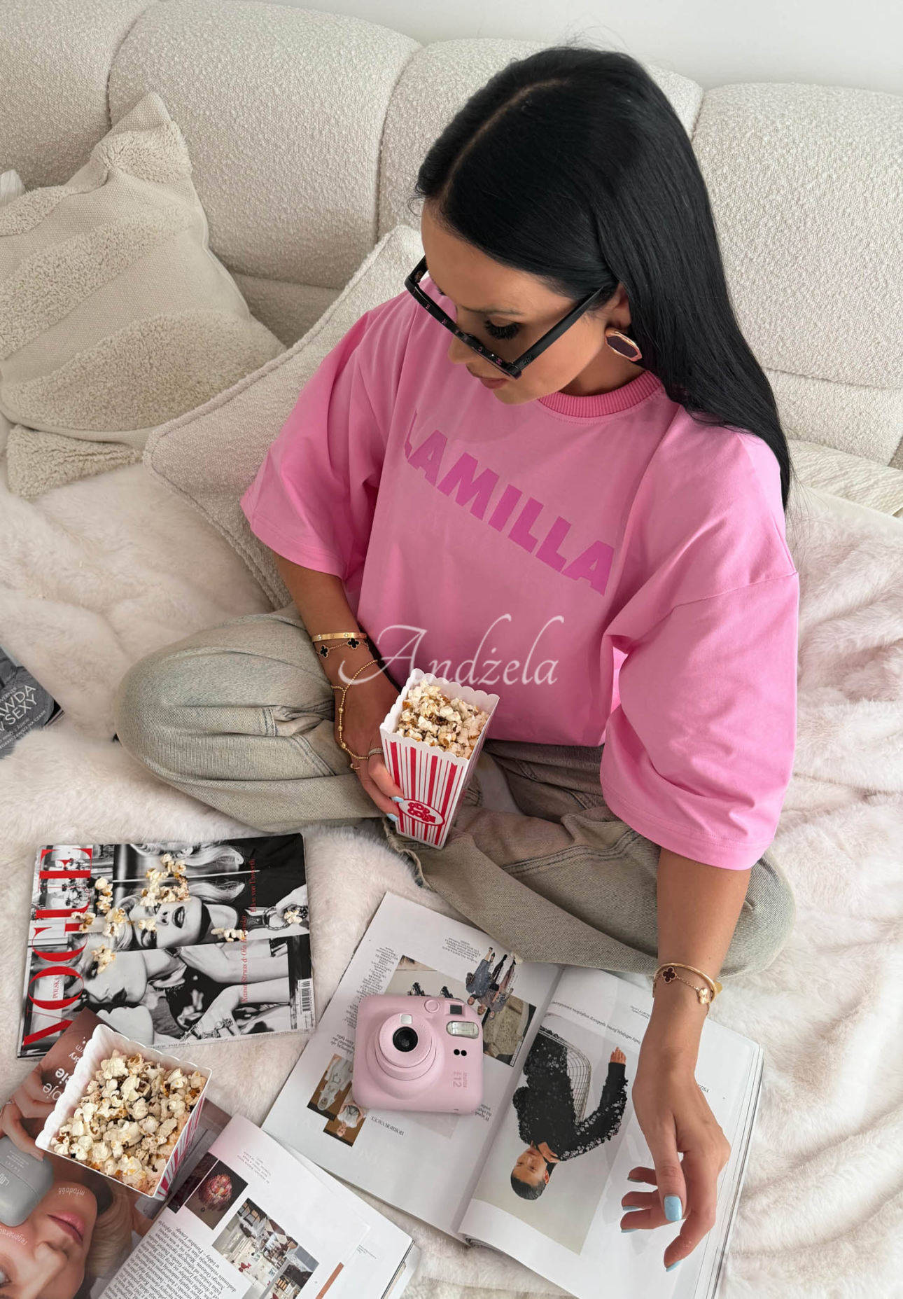 Wiskozowy T-shirt oversize La Milla Sophia różowy