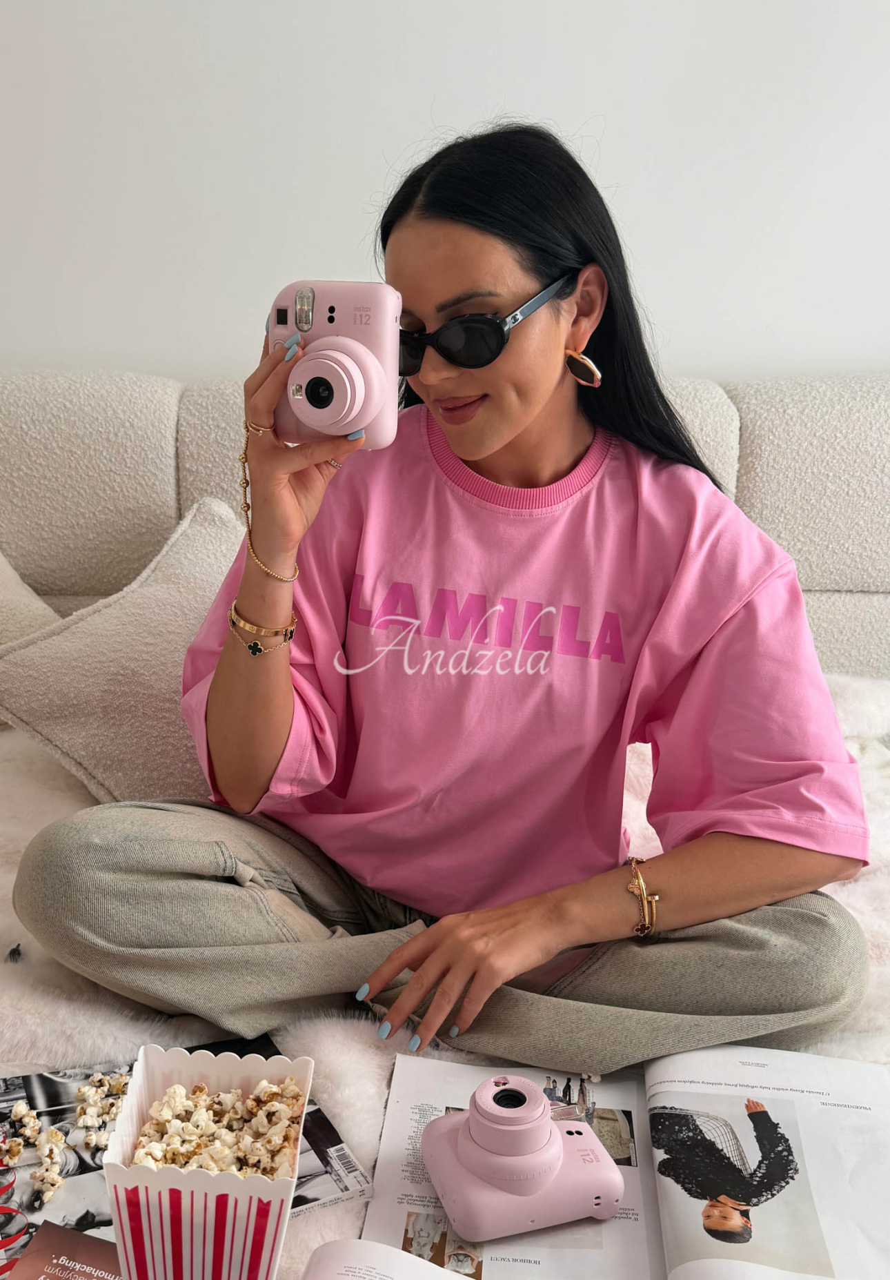 Wiskozowy T-shirt oversize La Milla Sophia różowy