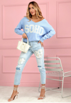 Spodnie jeansowe skinny z naszywkami My Big Heart jasnoniebieskie