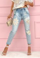 Spodnie jeansowe skinny z naszywkami Love Flowers jasnoniebieskie