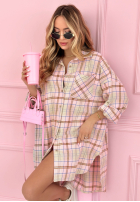 Długa koszula oversize w kratę Feeling Springy pudrowy róż