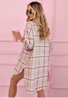 Długa koszula oversize w kratę Feeling Springy pudrowy róż