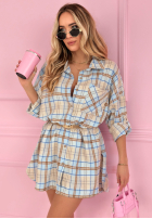 Długa koszula oversize w kratę Feeling Springy pudrowy róż