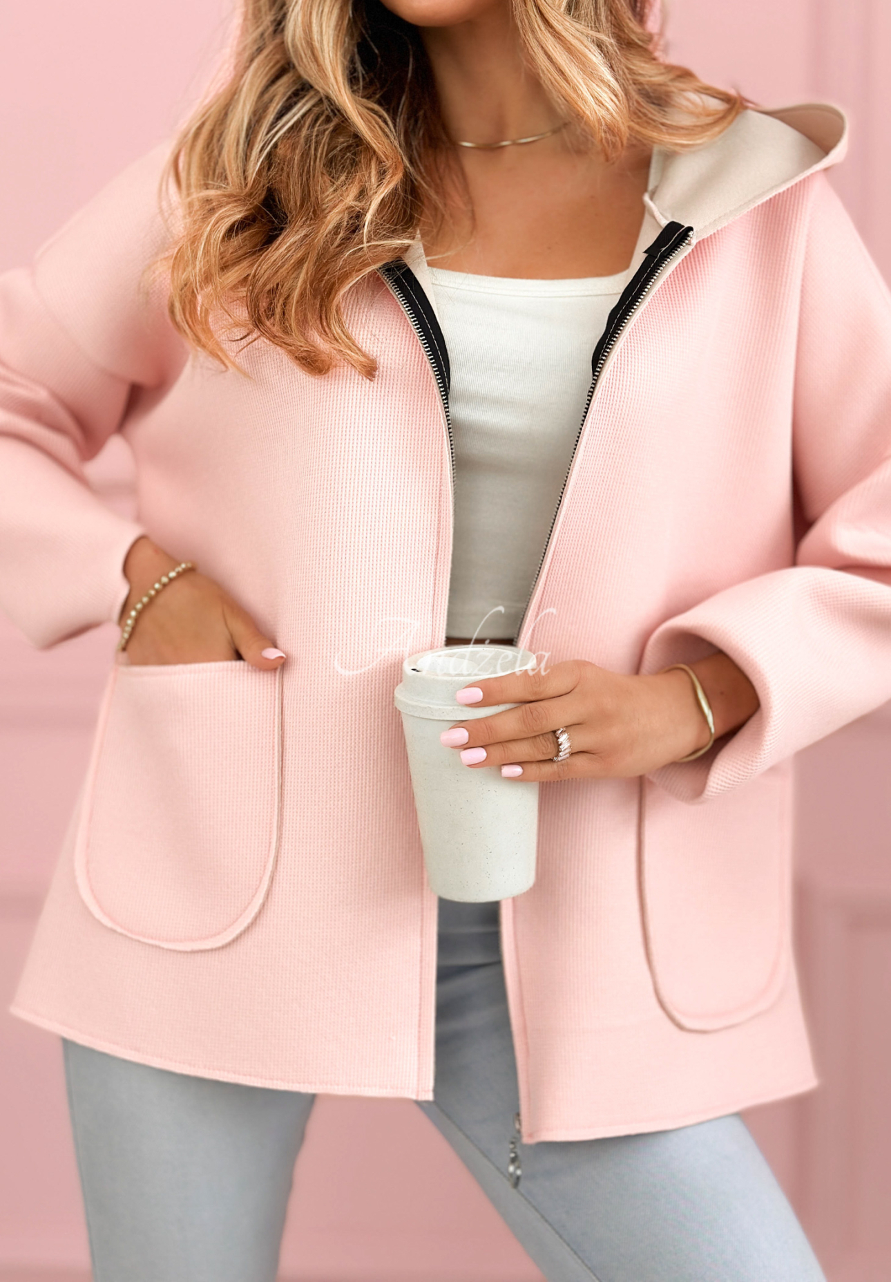 Madeline powder pink hooded sweatshirt coat