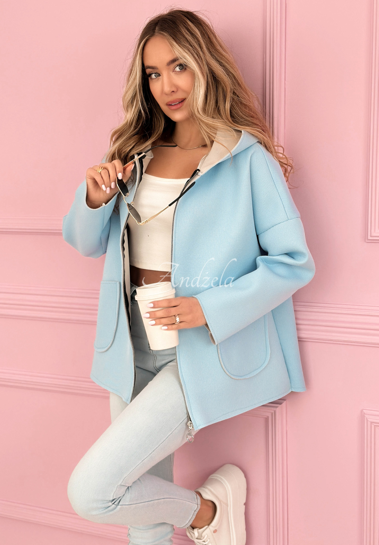 Płaszcz bluza z kapturem Madeline błękitny