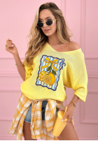 Lekki sweter z nadrukiem Lemon Bow różowy