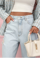 Spodnie jeansowe mom fit z przetarciami Socorro jasnoniebieskie
