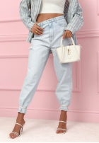 Spodnie jeansowe mom fit z przetarciami Socorro jasnoniebieskie