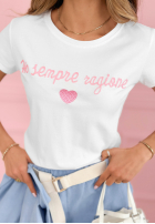 T-shirt z napisem Sempre Ti pudrowy róż