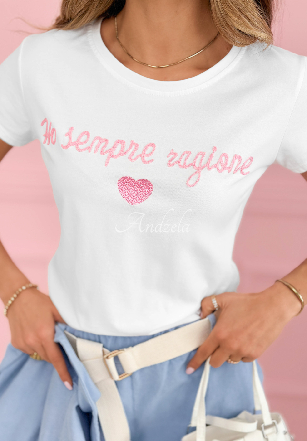 Cotton T-shirt with "Sempre Ti" inscription, white