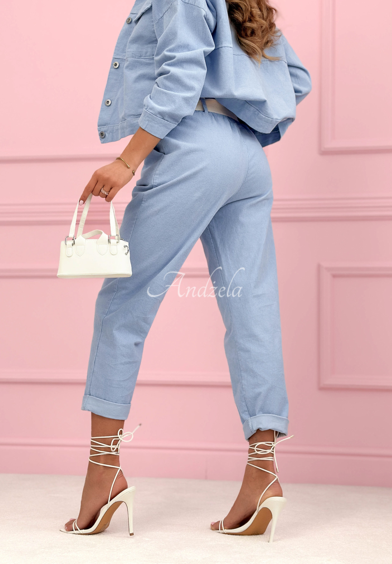 Fooling Yourself blue cotton corduroy mom fit pants