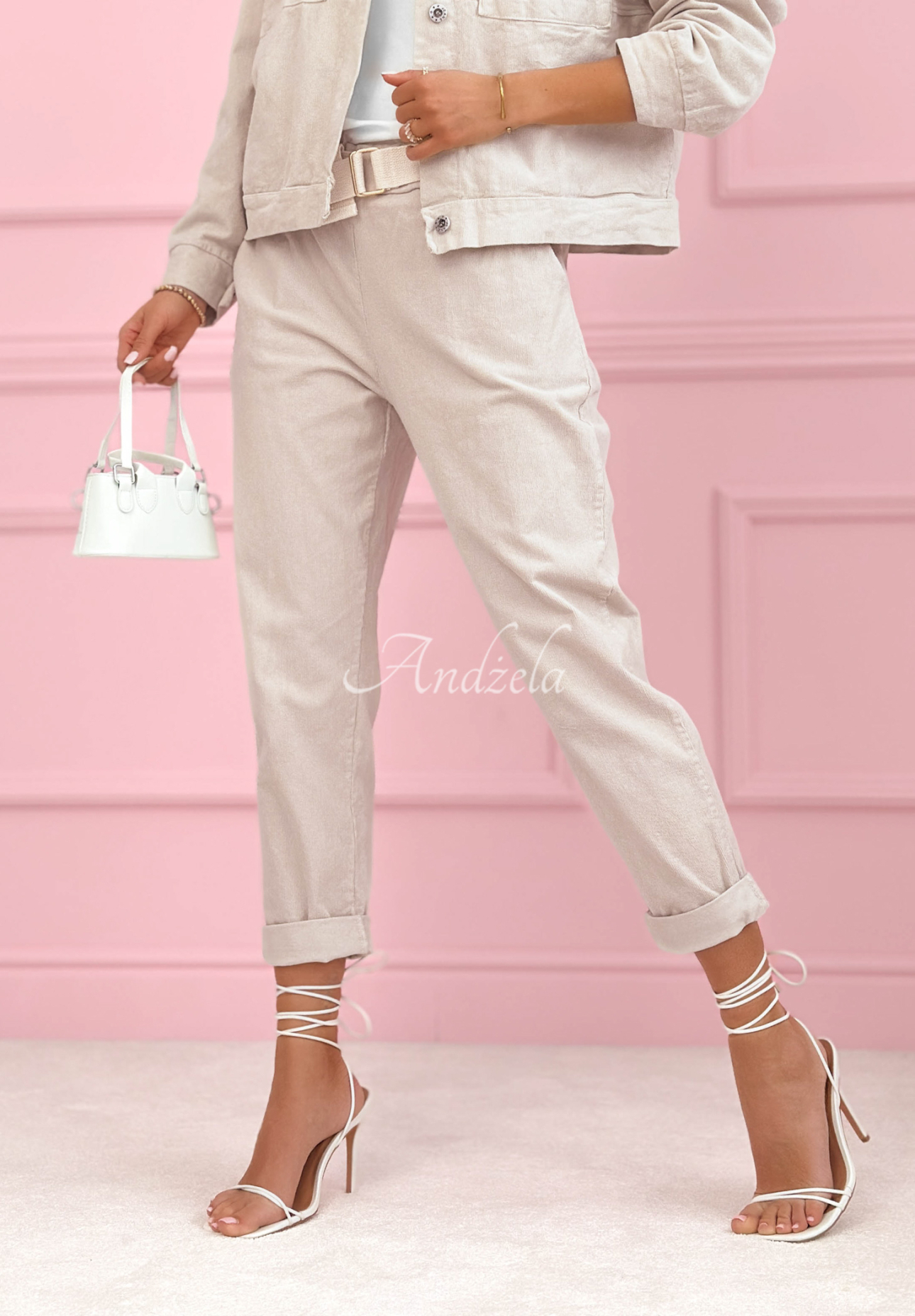 Fooling Yourself beige cotton corduroy mom fit pants