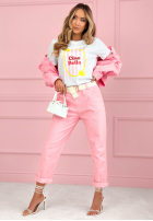 T-shirt z nadrukiem Ciao Bella biało-różowy